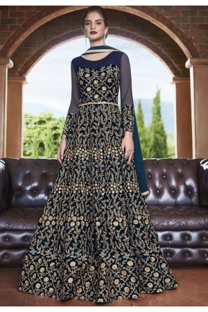 Blue net Indian wedding wear anarkali suit 4504