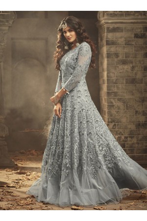 Grey Indian hand work net wedding wear anarkali suit 56005