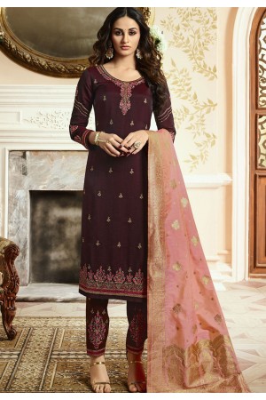 Indian silk Wedding salwar kameez in wine color 15201