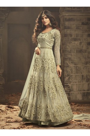 Mild green Indian hand work net wedding wear anarkali suit 56002