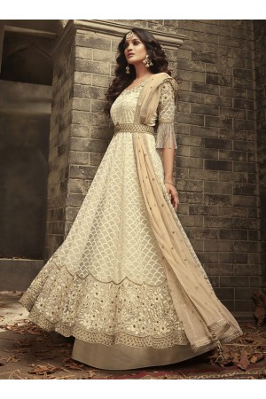 Off white Indian hand work net wedding wear anarkali suit 56004