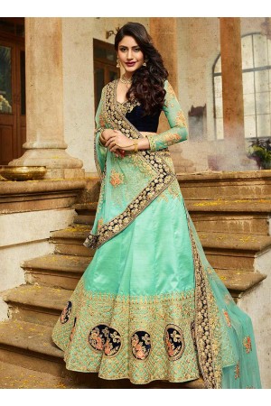 Firozi silk velvet and net wedding lehenga choli