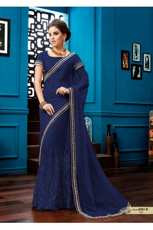 Navy blue net wedding lehenga saree