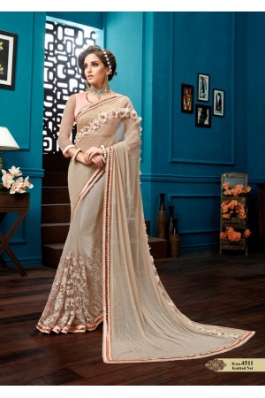 Peach knitted net wedding wear saree