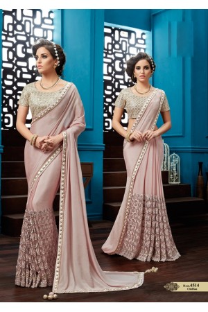 Light Onion chiffon wedding wear saree