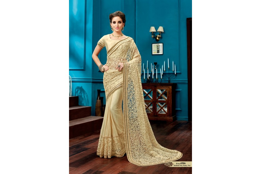 Bollywood Off White Net Saree main image 1