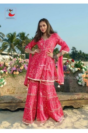 Pink Short Peplum kurti with Sharara pant