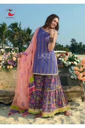 Violet and Peach Short Peplum kurti with Sharara pant