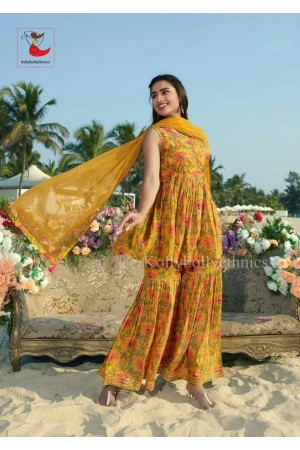 Yellow Short Peplum kurti with Sharara pant