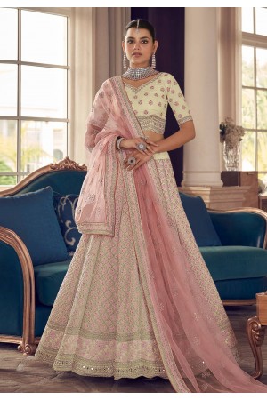 Cream art silk a line lehenga choli 9403