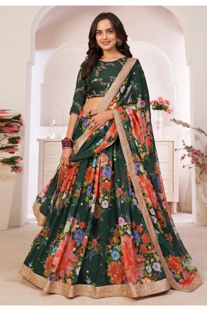 Green georgette floral lehenga choli 6009