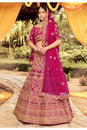 Magenta raw silk bridal lehenga choli 7139