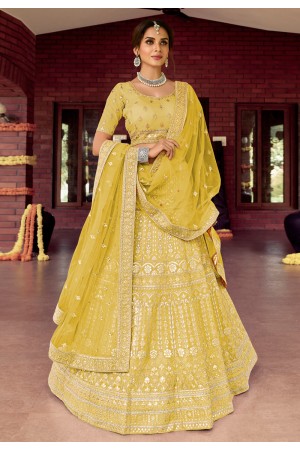 Mustard organza embroidered work lehenga choli 7120