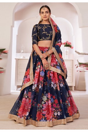 Navy blue georgette circular lehenga choli 6004