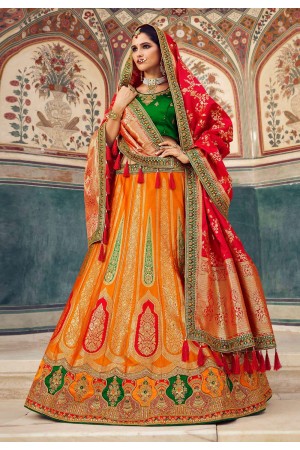 Orange banarasi silk a line lehenga choli 1205