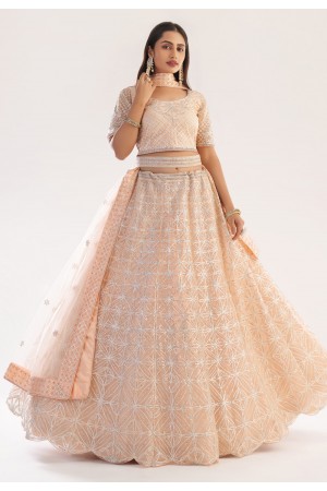 Peach net circular lehenga choli 1052