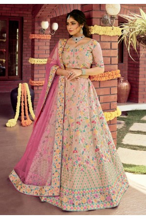 Peach raw silk embroidered work lehenga choli 7121