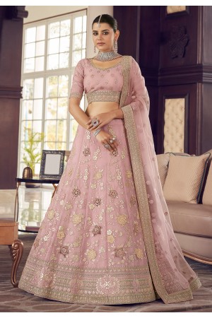 Pink organza a line lehenga choli 9401