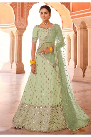 Pista green art silk a line lehenga choli 8521