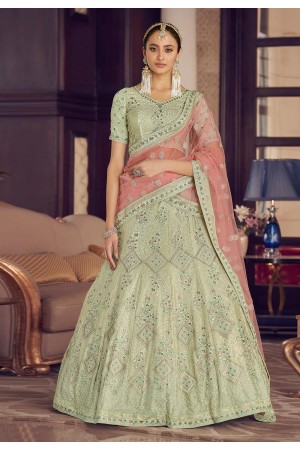 Pista green crepe a line lehenga choli 9406