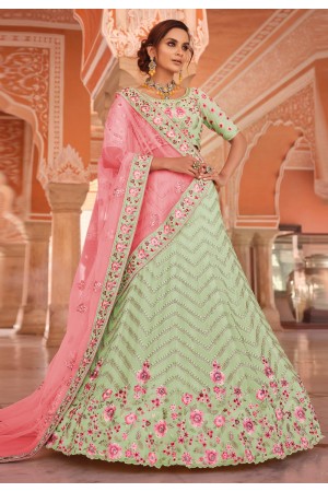 Pista green georgette a line lehenga choli 8512