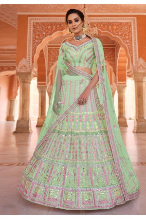 Pista green organza a line lehenga choli 8511