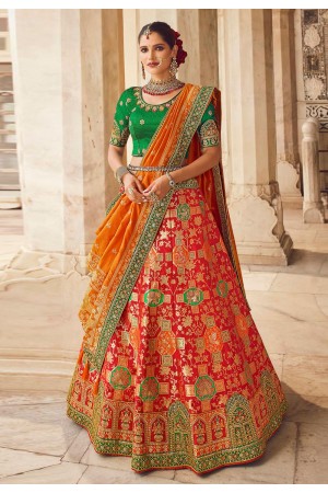 Red banarasi silk a line lehenga choli 1203