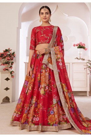 Red georgette floral lehenga choli 6007