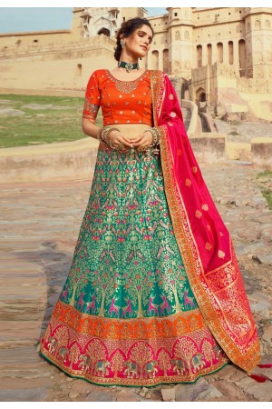 Sea green banarasi silk a line lehenga choli 1201