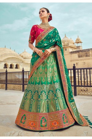 Sea green banarasi silk a line lehenga choli 1206