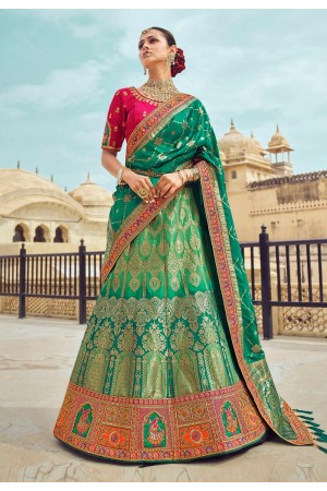 Sea green banarasi silk a line lehenga choli 1206