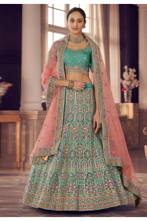 Sea green organza a line lehenga choli 9408