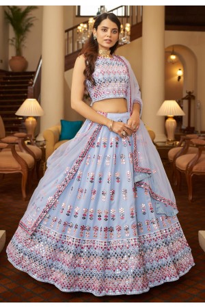 Sky blue georgette circular lehenga choli 1933