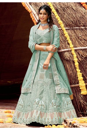 Sky blue velvet embroidered work lehenga choli 7131