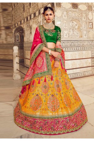 Yellow banarasi silk a line lehenga choli 1204