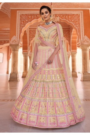 Yellow organza a line lehenga choli 8510