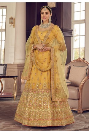 Yellow organza a line lehenga choli 9402