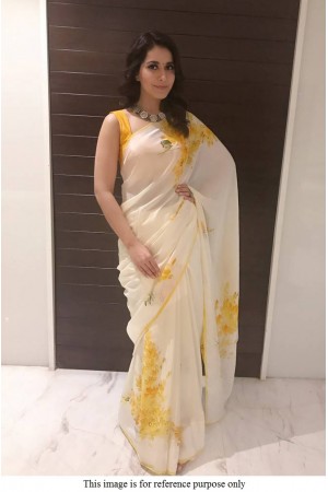 Kollywood Raashi Khanna White American crepe saree