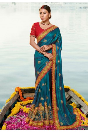 Blue barfi silk embroidered festival wear saree Palash9038