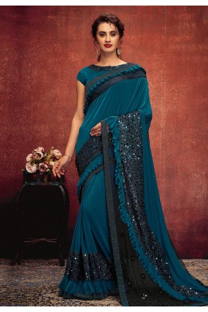 Blue lycra festival wear saree 11314