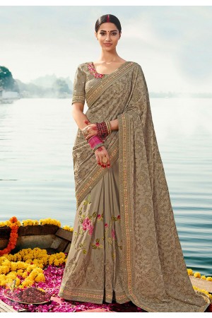 Gray barfi silk embroidered festival wear saree Palash9033
