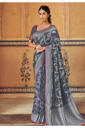 Gray silk saree with blouse 3310