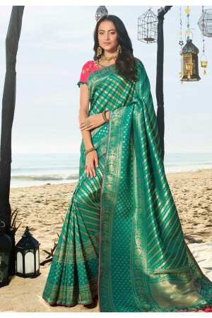 Green silk saree with blouse 90960