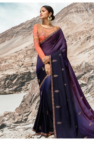 Navy blue barfi silk party wear saree 80005