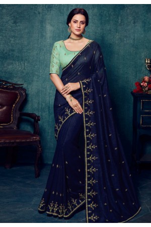 Navy blue silk saree with blouse 2176