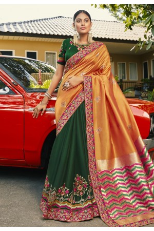 Orange jacquard half and half saree 4736