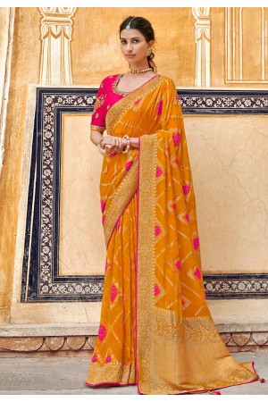 Orange silk festival wear saree 3301