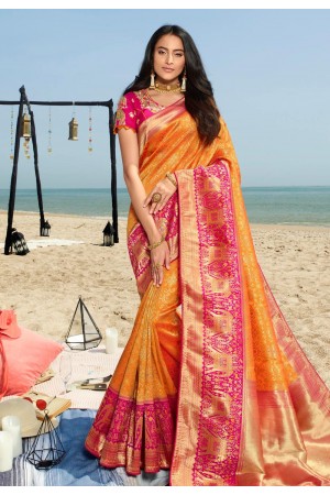 Orange silk festival wear saree 90952