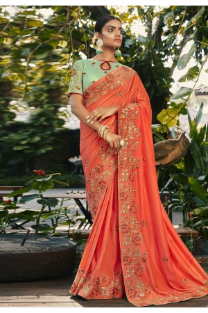 Orange silk saree with blouse 4738