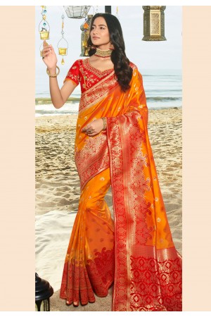 Orange silk saree with blouse 90954